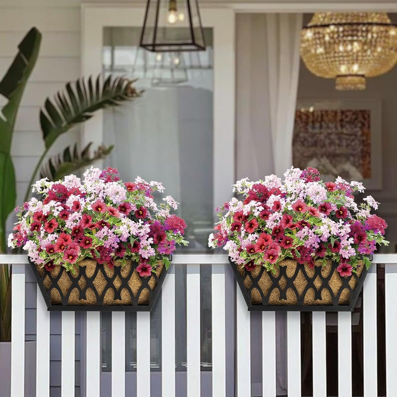 Karlliu 4 Pack 12 Inch Window Boxes Planters Railing Planter Box with Coco Liners Deck Railing Planter Boxes Balcony Hanging Flower Box for Outdoor Plants Garden Decor - Image 4